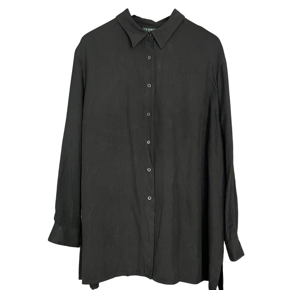 Lauren Ralph Lauren Men 3X Black 100% Silk Button Down Shirt Roll Tab Sleeve